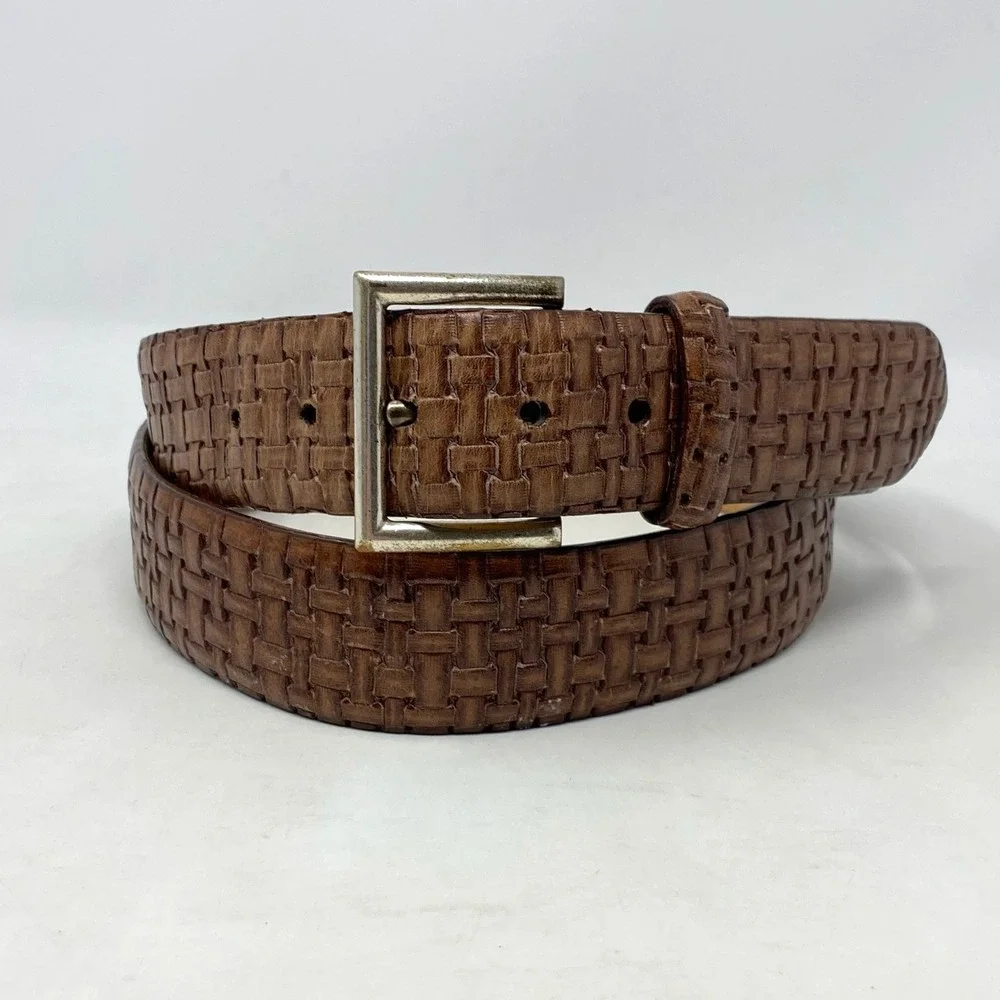Vtg‎ W Kleinberg Belt Mens 46 Brown Embossed Basketweave Made in USA